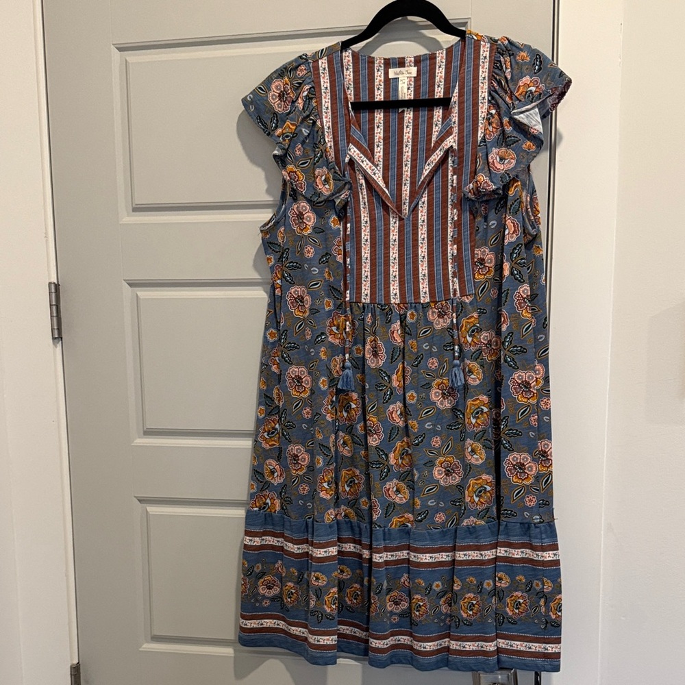 Matilda Jane Floral Striped Midi Dress - Blue and Orange